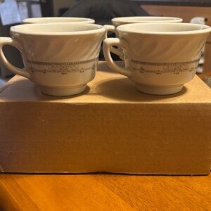 Jackson China Elegant White and Gray Mugs. Set of 4 vintage mugs
